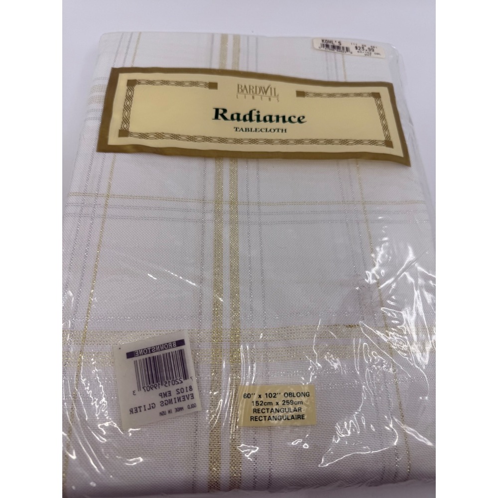 Bardwil Linens Radiance Tablecloth 60x102 Oblong White Gold Silver Metallic New